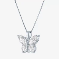 Womens Lab Created White Sapphire Sterling Silver Butterfly Pendant Necklace