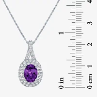 Gemstone & Lab-Created White Sapphire Sterling Silver Halo Pendant Necklace