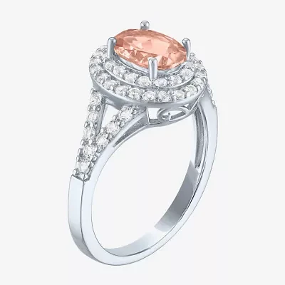 Gemstone and Lab-Created White Sapphire Sterling Silver Oval Double Halo Cocktail Ring