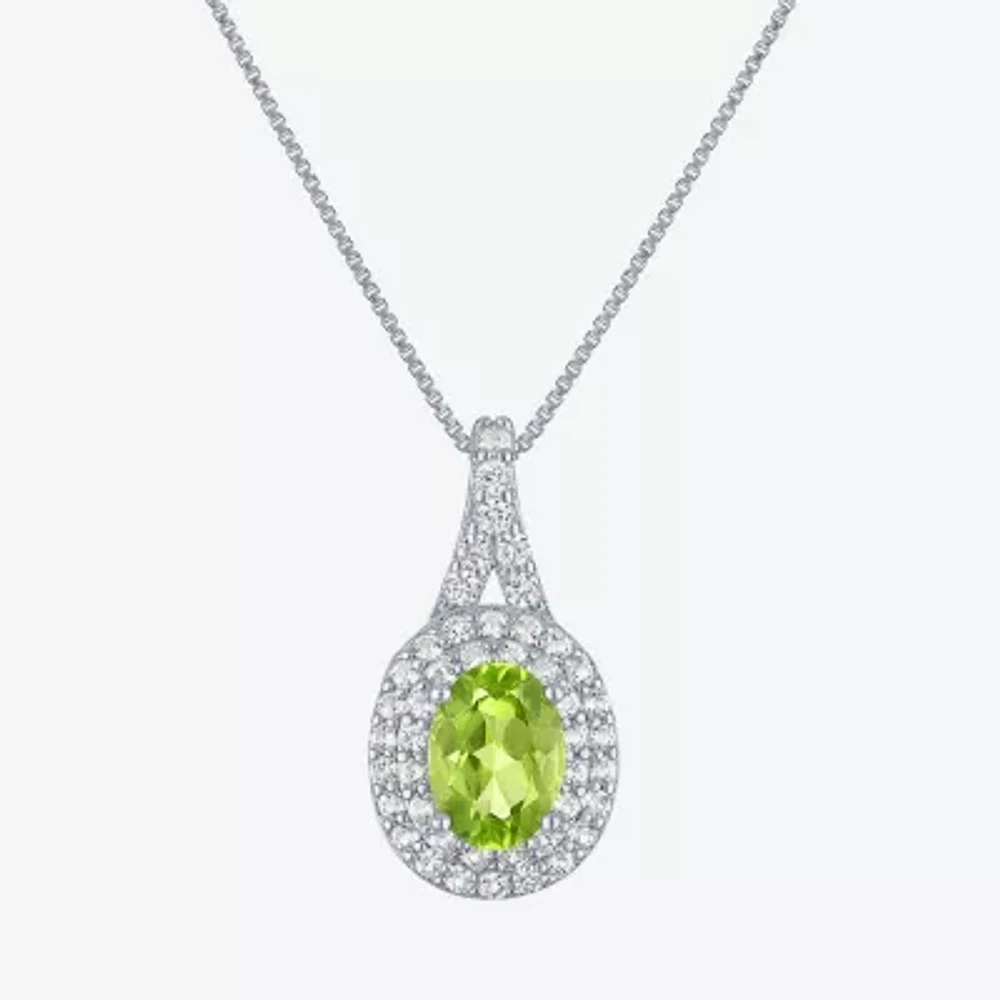 Gemstone & Lab-Created White Sapphire Sterling Silver Halo Pendant Necklace