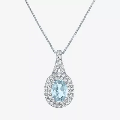 Gemstone & Lab-Created White Sapphire Sterling Silver Halo Pendant Necklace