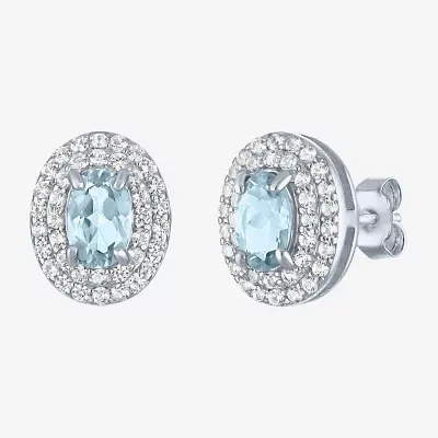 Gemstone & Lab-Created White Sapphire Sterling Silver Oval Double Halo Stud Earrings