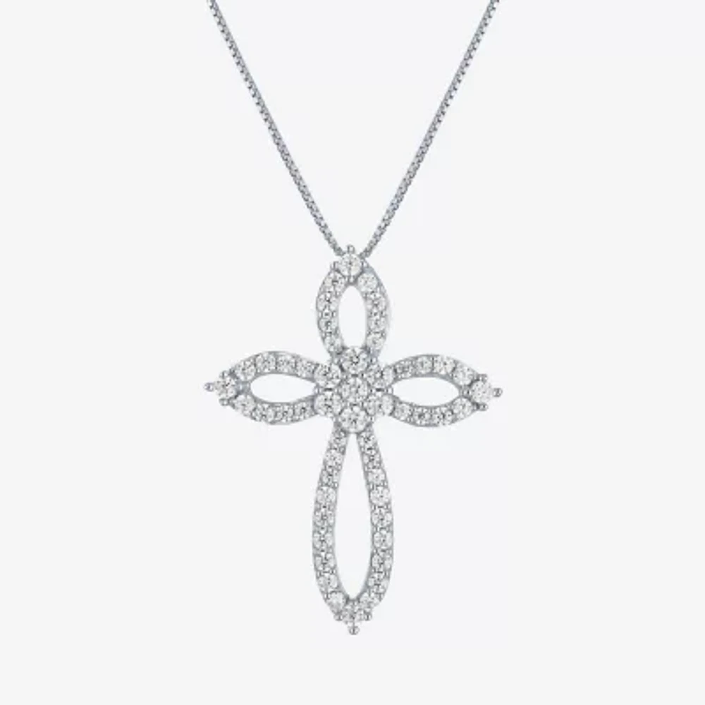 Diamond Blossom (G-H / I1-I2) Womens 1/2 CT. T.W. Lab Grown White Diamond 10K White Gold Cross Pendant Necklace