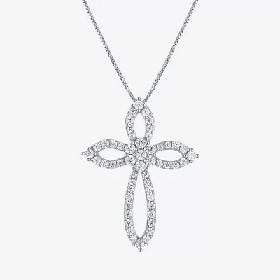 Diamond Blossom (G-H / I1-I2) Womens 1/2 CT. T.W. Lab Grown White Diamond 10K White Gold Cross Pendant Necklace