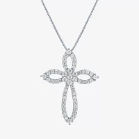 Diamond Blossom (G-H / I1-I2) Womens 1/2 CT. T.W. Lab Grown White Diamond 10K White Gold Cross Pendant Necklace