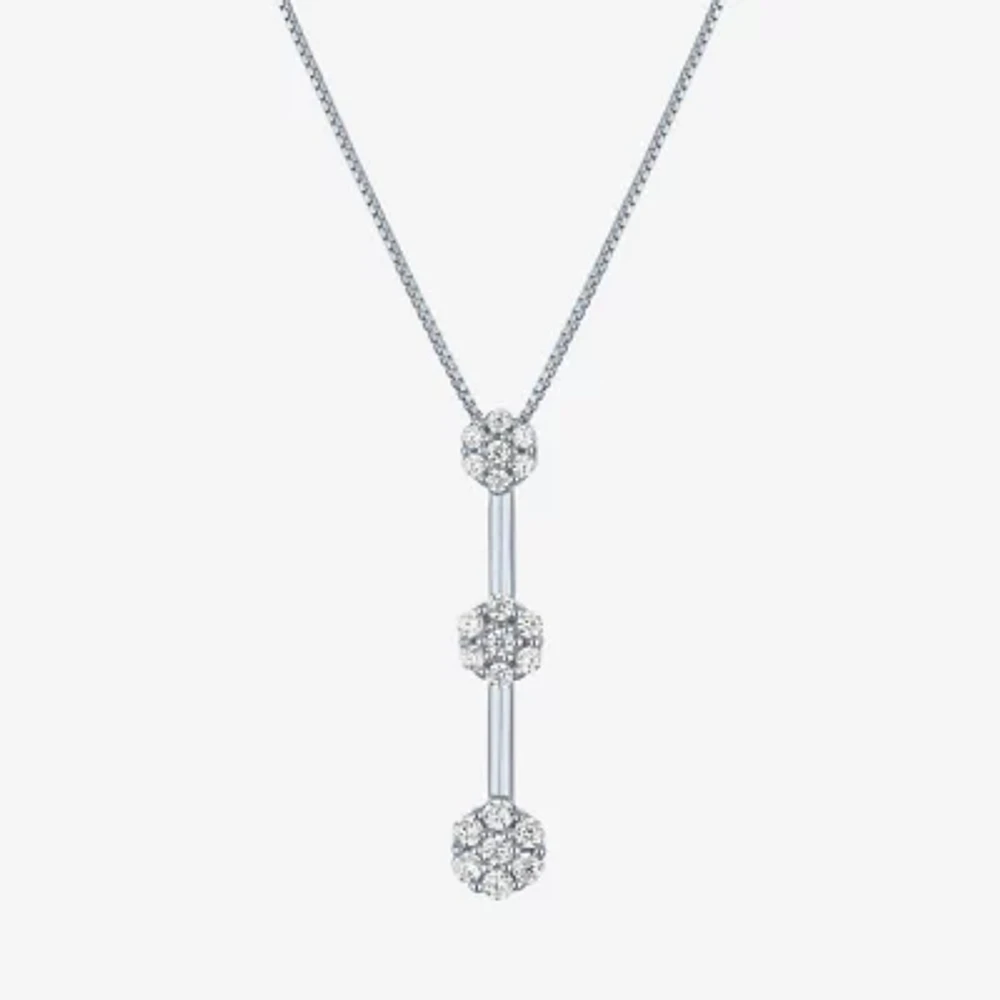 Diamond Blossom 3-Stone (G-H / Si2-I1) Womens 1/5 CT. Lab Grown White Diamond 10K White Gold Pendant Necklace