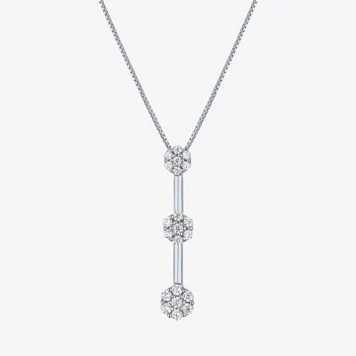 Diamond Blossom 3-Stone (G-H / Si2-I1) Womens 1/5 CT. Lab Grown White Diamond 10K White Gold Pendant Necklace