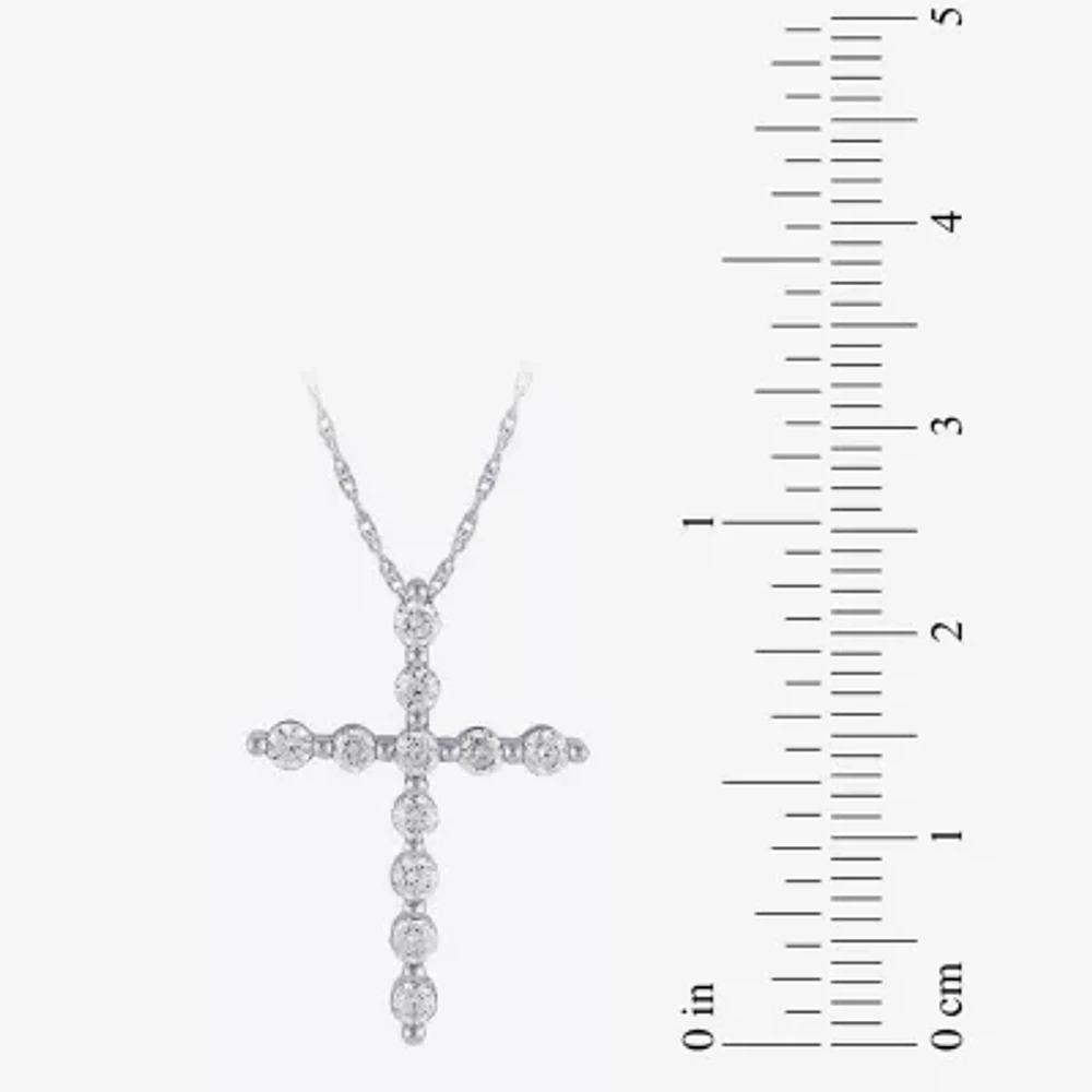 (G / Si2) Womens 1/2 CT. T.W. Lab Grown White Diamond 14K White Gold Cross Pendant Necklace