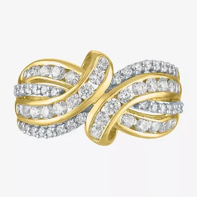 (G-H / I1-I2) Womens 1 CT. T.W. Lab Grown White Diamond 10K Gold Bypass  Cocktail Ring