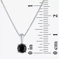 Womens 1/4 CT. Natural Black Diamond Sterling Silver Round Pendant Necklace