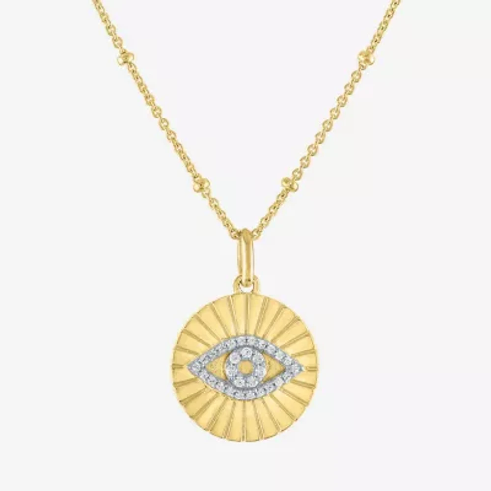 Diamond Addiction (G-H / I1-I2) Womens 1/10 CT. T.W. Lab Grown White Diamond 14K Gold Over Silver Sterling Silver Evil Eye Pendant Necklace