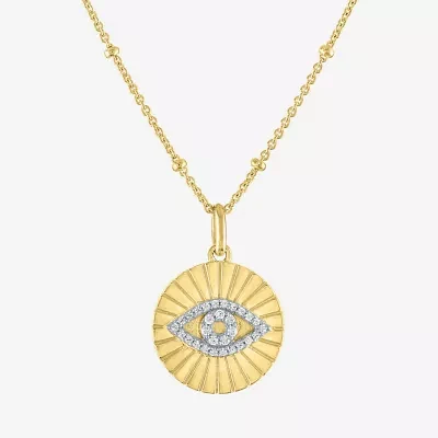 Diamond Addiction (G-H / I1-I2) Womens 1/10 CT. T.W. Lab Grown White Diamond 14K Gold Over Silver Sterling Silver Evil Eye Pendant Necklace