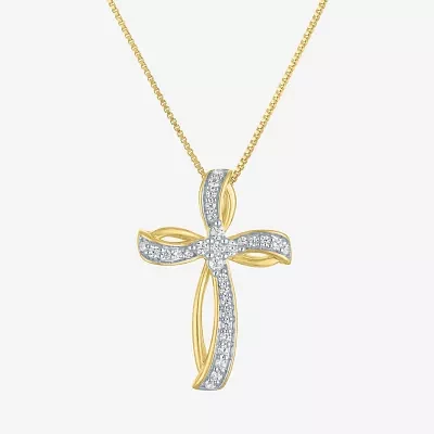 Diamond Blossom (G-H / I1-I2) Womens 1/4 CT. T.W. Lab Grown Yellow Diamond 14K Gold Over Silver Sterling Silver Cross Pendant Necklace