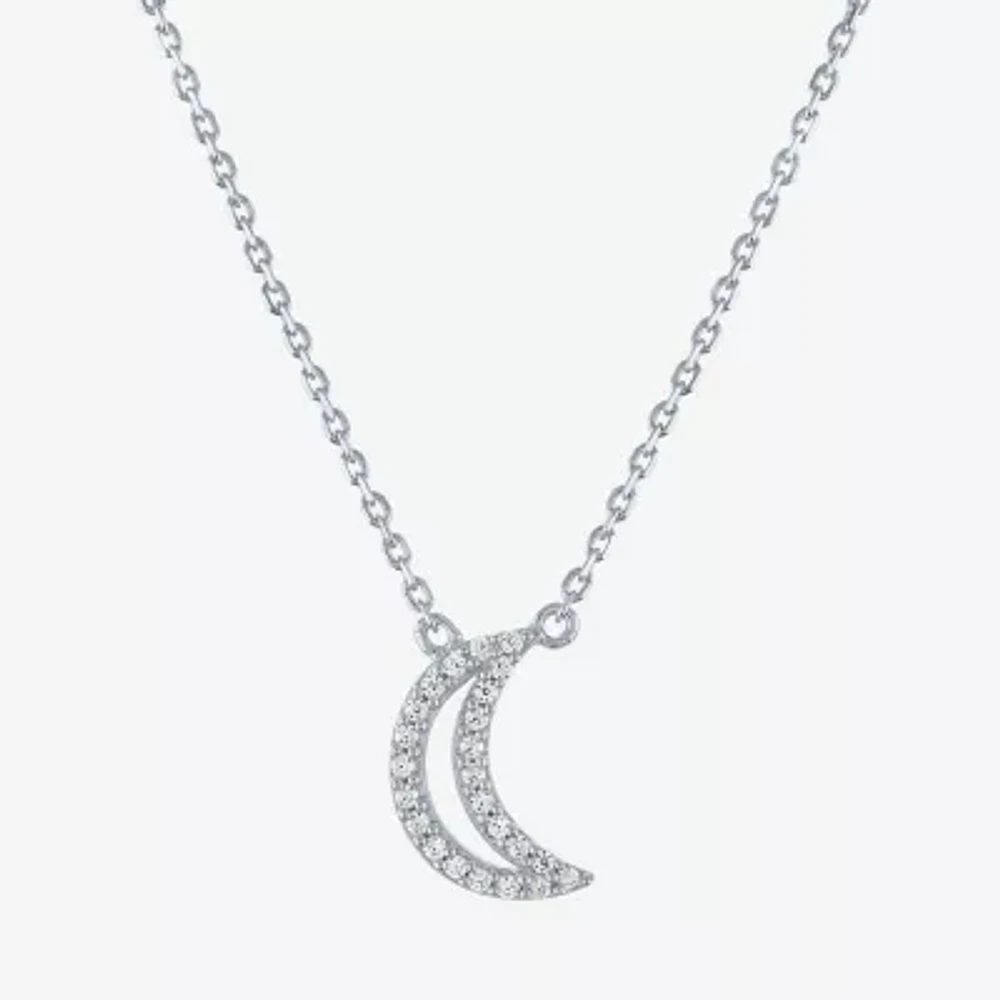 (G-H / I1-I2) Womens 1/10 CT. T.W. Lab Grown White Diamond Sterling Silver Moon Pendant Necklace