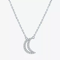 (G-H / I1-I2) Womens 1/10 CT. T.W. Lab Grown White Diamond Sterling Silver Moon Pendant Necklace