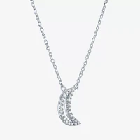 (G-H / I1-I2) Womens 1/10 CT. T.W. Lab Grown White Diamond Sterling Silver Moon Pendant Necklace