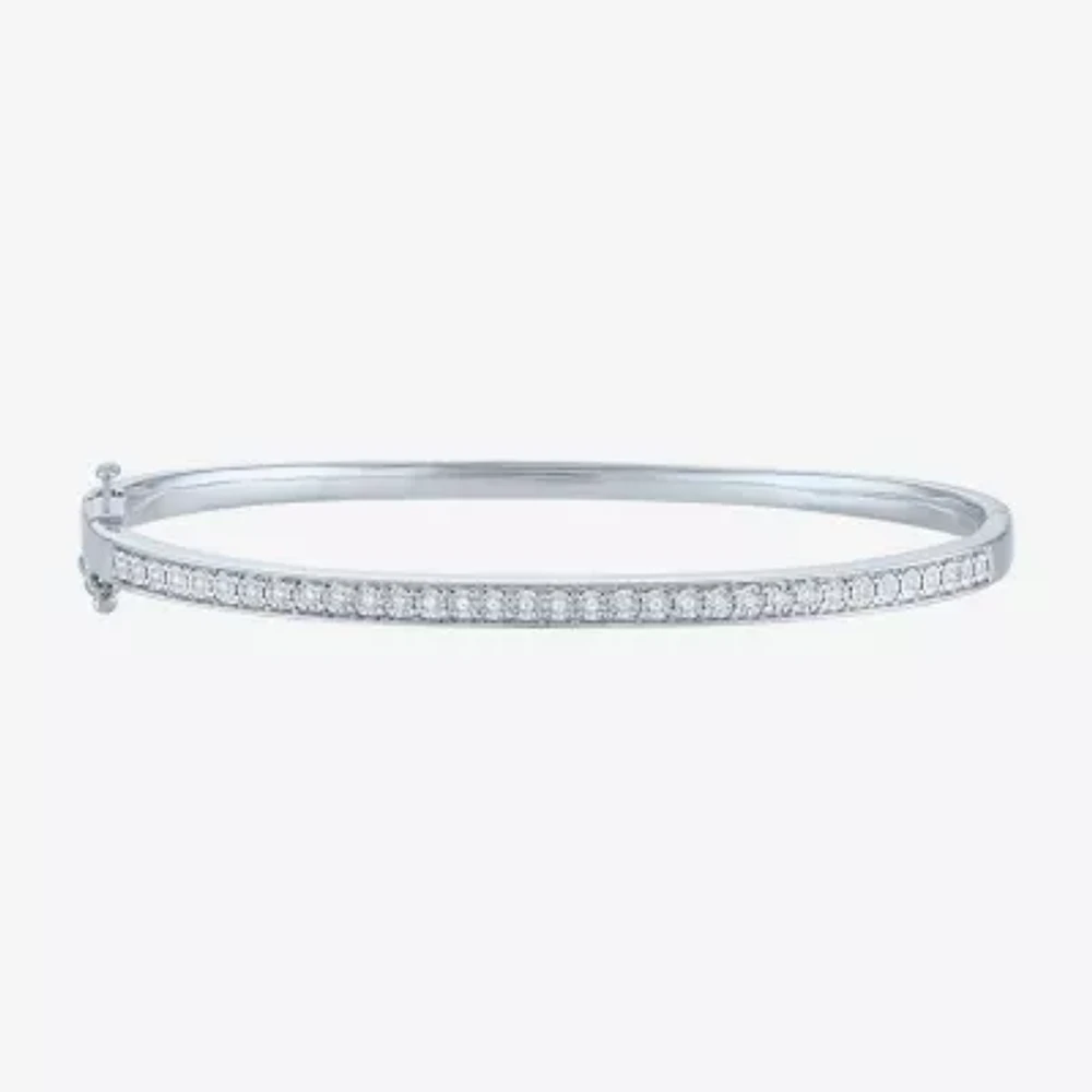 (I1-I2/ G-H) 1/10 CT. T.W. Lab Grown White Wheat Diamond Sterling Silver Bangle Bracelet