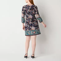 R & K Originals 3/4 Sleeve Puff Print Shift Dress