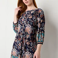 R & K Originals 3/4 Sleeve Puff Print Shift Dress