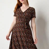 R & K Originals Womens Short Sleeve Geometric Midi Fit + Flare Dress