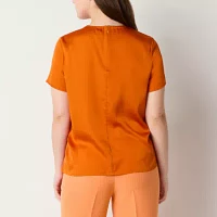 Worthington Womens Round Neck Short Sleeve Shell