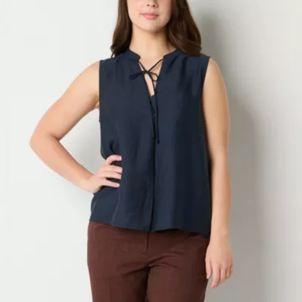 Worthington Womens V Neck Sleeveless Blouse