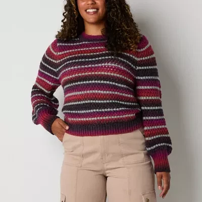 a.n.a Womens Mock Neck Long Sleeve Striped Pullover Sweater