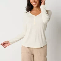 a.n.a Womens Long Sleeve Henley Shirt