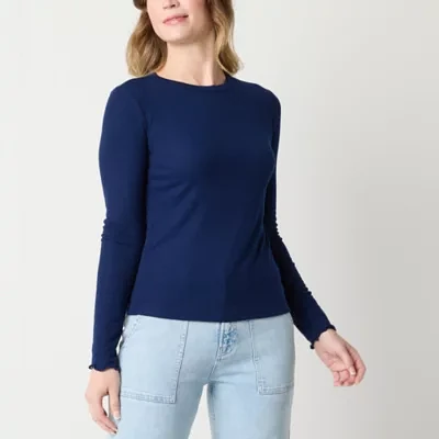 a.n.a Ribbed Womens Crew Neck Long Sleeve T-Shirt