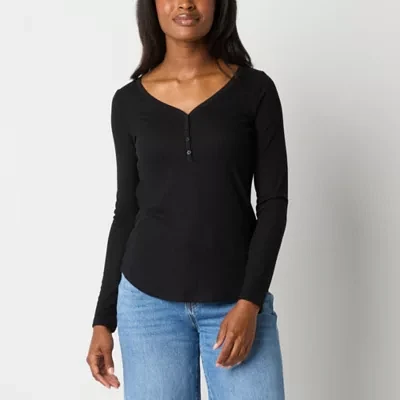 a.n.a Womens Long Sleeve Henley Shirt