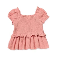 Okie Dokie Toddler & Little Girls Square Neck Short Sleeve Peplum Top