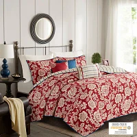 Madison Park Georgia 6-Pc Reversible Cotton Twill Quilt Set With Throw Pillows