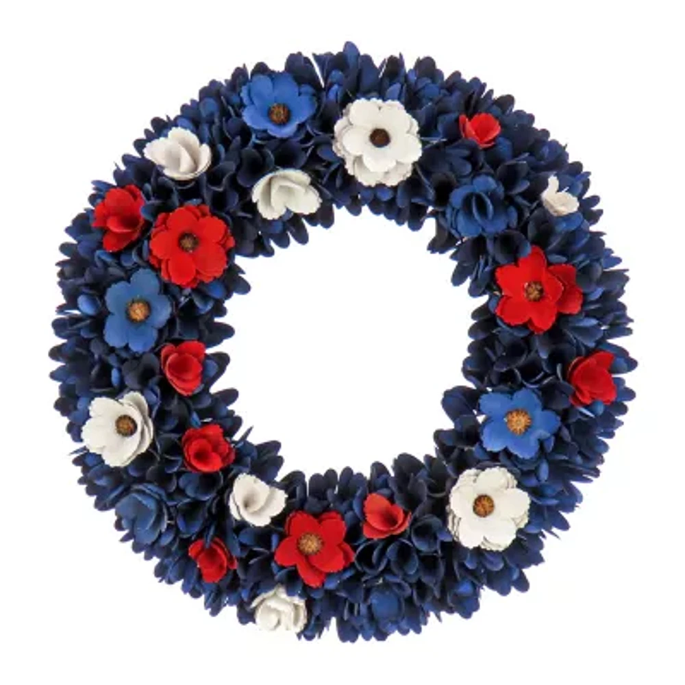 National Tree Co. 20in Red White And Blue Wood Curl Wreath