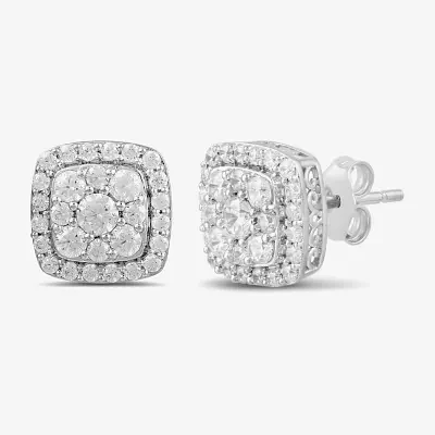 (G / I1) 1 CT. T.W. Lab Grown White Diamond 10K Gold 9.5mm Cushion Stud Earrings