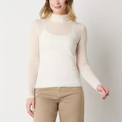 a.n.a Sheer Womens Long Sleeve Mock Neck Top