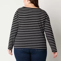 a.n.a Womens Plus Crew Neck Long Sleeve Adaptive T-Shirt