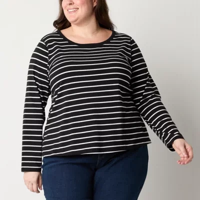 a.n.a Womens Plus Crew Neck Long Sleeve Adaptive T-Shirt