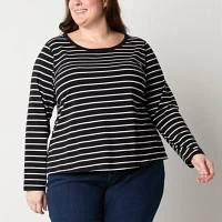 a.n.a Womens Plus Crew Neck Long Sleeve Adaptive T-Shirt