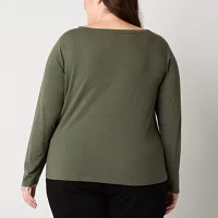 a.n.a Womens Plus Crew Neck Long Sleeve Adaptive T-Shirt