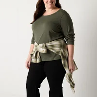 a.n.a Womens Plus Crew Neck Long Sleeve Adaptive T-Shirt