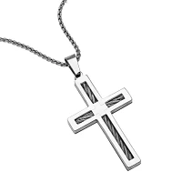 Mens Stainless Steel Cable Cross Pendant Necklace