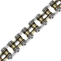 Mens Stainless Steel with Black & Gold-Tone IP Motorcycle Bracelet