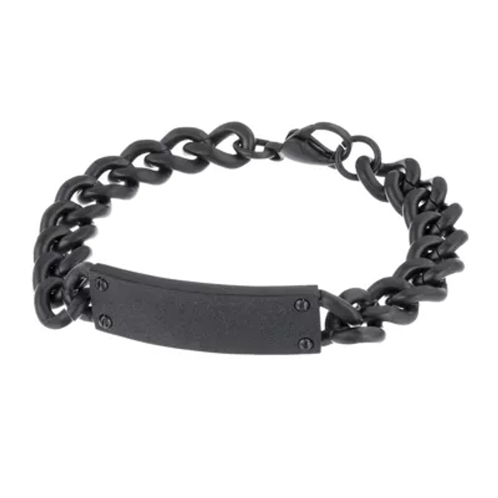 Mens Stainless Steel & Black IP Link ID Bracelet