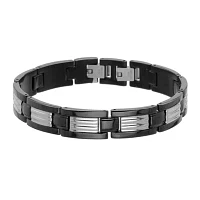 Mens Stainless Steel & Black IP Link Bracelet