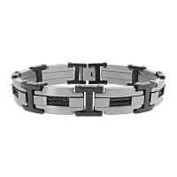 Mens Stainless Steel & Black IP Cable Link Bracelet