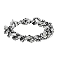 Mens Antique Finish Stainless Steel Skull Head Bracelet