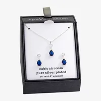 Sparkle Allure 2-pc. Pure Silver Over Brass Montana Pear Two Stone Cubic Zirconia Drop Jewelry Set