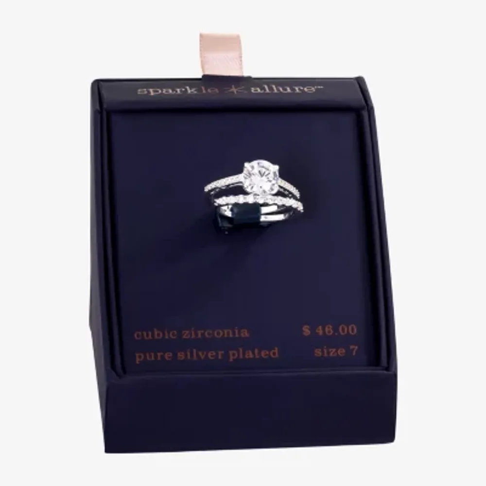 Sparkle Allure 2-pc. Cubic Zirconia Pure Silver Over Brass Ring Sets