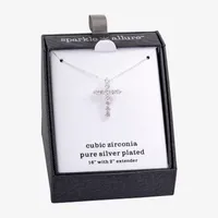 Sparkle Allure Cubic Zirconia Pure Silver Over Brass 16 Inch Link Cross Pendant Necklace