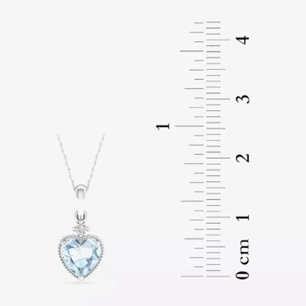 Womens Diamond Accent Genuine Blue Aquamarine 10K White Gold Heart Pendant Necklace